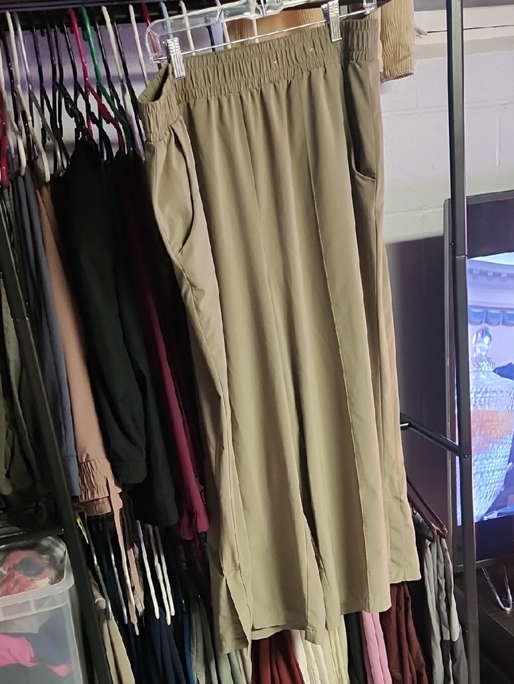 STYLUS Tan Olive Elastic-Waist Wide Leg Pants